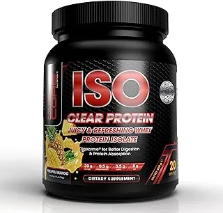 Muscle Core ISO Clear Whey Protein Isolate with Digezyme Digestive Enzymes I 20 Grams Protein, 5.5 Grams BCAA I Maximum Muscle Support & Recovery I Pineapple Mango Flavour I 500 Grams (20 Servings)