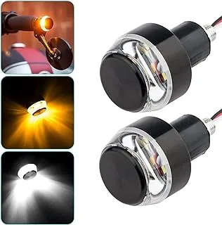 LinkStyle Motorcycle Turn Signal Light Grip Bar Plug Strobe Side Marker End LED Handlebar Black 2-Pack