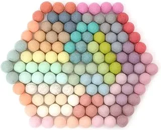 Glaciart One Felt Pom Poms, Wool Felt Balls (120 Pieces) 2 cm – 0.8 Inch, Handmade Felted 30 Pastel Colors (Green, Pink, Blue, Yellow and More) Bulk Small Puff for Felting and Garland