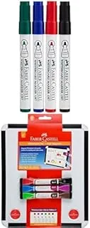 Faber Castell Whiteboard Marker Bullet Set Of 4Pc & Duster + Magnetic Whiteboard with 3 Twin Tip Markers