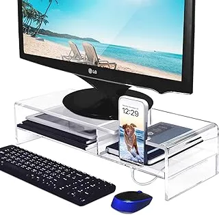 BPA® 2 Tier Acrylic Monitor Stand, Laptop Stand with with Phone Holder 20 W x 7.5 D x 4.8 H in, Clear