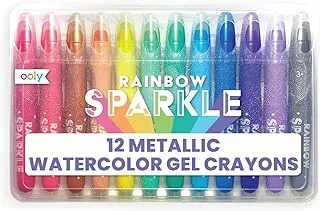 OOLY, Rainbow Sparkle Metallic Watercolor Gel, Art Supplies, Set of 12, Glitter Gel Watercolor Markers for Kids and Toddlers, Colorful Twistable Crayons Markers for School, Drawing, Coloring, and More