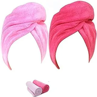 Sulfar Absorbent Microfiber Hair Towel 2 Pack Quick Dry Hair Turban Wraps Twist Hair Drying Towel With Elastic Loop, Pink