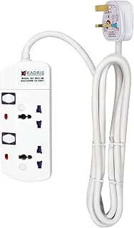 Kadris S521 Power Strips Heavy Duty Extension Cord with 2 Way Outlets, 3 Meter Cable Length, White