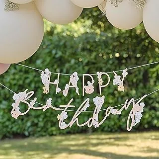 Ginger Ray Floral 'Happy Birthday' Letter Banner Garland Bunting Hanging Decoration 1.5m, Pastel