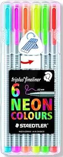 Staedtler Fineliner Drawing Pens .3mm 6 Count Triplus Fine Line, 6-Pack, Assorted Neon