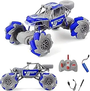 Fitto DIY Stunt RC Truck, 4WD 2.4GHz Remote Control Car for Kids, DIY toy with off road car tires 360° turns with LED Lights RC drift trucks for Boys Birthday (BLUE)