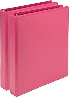 Samsill Plant Based Durable 1 Inch 3 Ring Binders, Made in The USA, Fashion Clear View Binders, Up to 25% Plant Based Plastic, Berry Pink, 2 Pack (U86376)