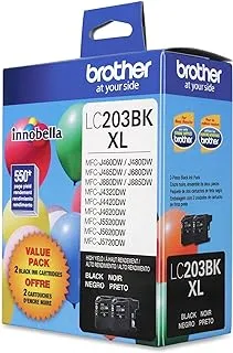 Brother Genuine High Yield Black Ink Cartridges, LC2032PKS, Replacement Black Ink Two Pack, Includes 2 Cartridges of Black Ink, Page Yield Up To 550 Pages/Cartridge, LC203