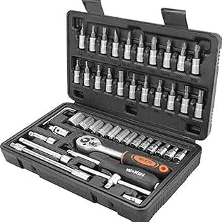 WOKIN 46 Pieces/Set 1/4in Size Socket Ratchet Extension Bar Automobiles Repair Tools Kit Multifunction Hand Tool Orange Black