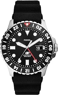 Fossil Men's Blue GMT Stainless Steel and Silicone Dual Time Watch, Color: Black Silicone (Model: FS6036)