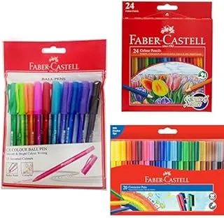 Faber-Castell Pen 10PC 1.0 mm + COLOUR PENCILS 24 COLOUR + Colour Marker Pen 20PC