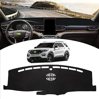 غطاء Shademax Ford Explorer Dash Cover، غطاء حصيرة لوحة القيادة لملحقات Ford Explorer 2020 2021 2022 2023 2024 وسادة واقية من الشمس مضادة للانزلاق من جلد الغزال الأسود