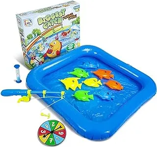 The Biggest Catch Fishing Game Kids Hook a Fish Novelty Indoor Outdoor Toy with Inflatable Pond, Fish & Rod