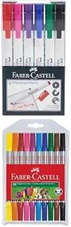 Faber-Castell Whiteboard Marker Slim Wallet Of 6Pc + Double-Ended Felt Tip Pens 10 Color