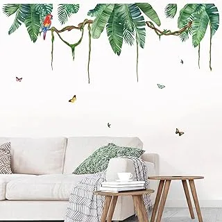 BPA Palm Leaf Wall Stickers Tropical Leaves Green Plant Peel and Stick Wall Art Decals for Living Room Bedroom TV Background (W:52 inches)