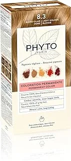 صبغة الشعر الدائمة Phyto Phytocolor 8.3 أشقر ذهبي فاتح مع أصباغ نباتية، تغطية شعر رمادية 100%، خالية من الأمونيا، خالية من PPD، خالية من الريسورسين