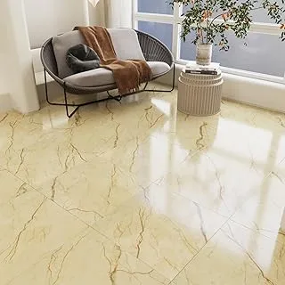 WESTICK Marble Floor Tiles Peel and Stick Waterproof Vinyl Tiles Peel and Stick Floor Kitchen Self Adhesive Living Room Bathroom Peel and Stick Flooring Tile Yellow Laminate Flooring 10 PCS 12