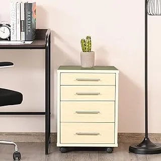 RIGID 4 Drawers Mobile Pedestal Rolling File Cabinet | Modern Under Desk Filing Storage Organizer with Movable Wheels (Industrial Wood)