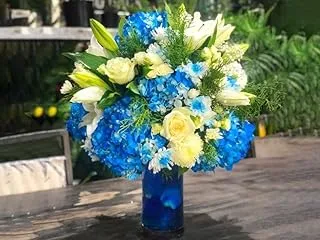 Dubai Garden Centre Mix Flowers Bouquet in Blue Vase