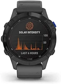 ساعة GARMIN FENIX 6 PRO SOLAR باللون الأسود مع حزام رمادي اللون ونظام تحديد المواقع في أوروبا والشرق الأوسط وأفريقيا