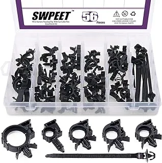 Swpeet 56Pcs Wire Harness Routing Clip Assortment with Car Cable Ties Kit, 5 Different Sizes Universal Retainer Car Clips Contains Replacement Parts for Honda GM Mazda