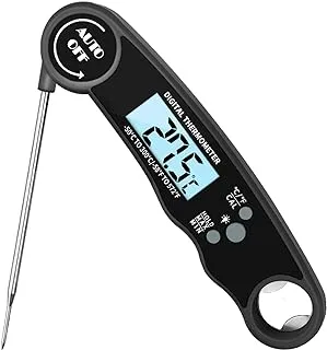 Digital Meat Thermometer Food Thermometer with LCD Magnet and Corkscrew,IPX6 Super Waterproof Kitchen Cooking Thermometer Probe for Baking, Oven, Fryer, Candy, Grill, BBQ and Turkey (BLACK)