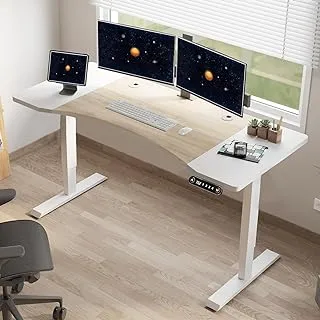 Dual Motor Electric Standing Desk, 50 x 24 Inches Height Adjustable Table with Splice Board, Ergonomic Sit Stand Computer Desk with White Frame/Oak+ White Top