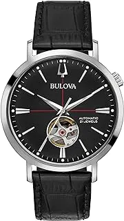 Bulova Men's Classic Aerojet 3-Hand Automatic Leather Strap Watch, Open Aperture, 40-Hour Power Reserve, Double Curved Mineral Crystal, 41mm