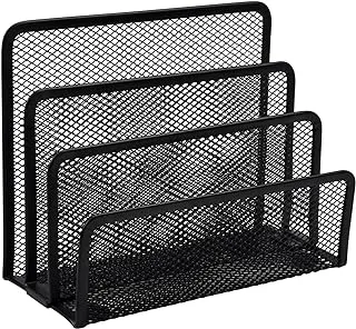 Mesh Letter Sorter, Vertical Metal Mesh Desk Organiser with 3 Compartments, Mail Document Desk Tray Desktop File Paper Rack Organizer Holder Black Desk Letter Rack for Home &Office Use