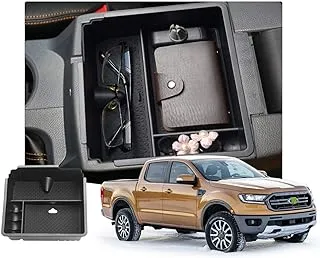 Customized for 2019 2020 2021 2022 Ford Ranger XL XLT Lariat Accessories Car Center Console Armrest Box Glove Secondary Storage Console Organizer Insert Tray with Coin and Glass Holder (Black)