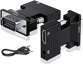 محول MICROWARE HDMI إلى VGA مع صوت ستيريو 3.5 مم، محول HDMI أنثى نشط إلى VGA ذكر 1080 بكسل محول دونجل فيديو لأجهزة الكمبيوتر المحمول PC PS3 Xbox STB Blu-ray DVD TV Stick Roku