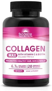 Sunshine Nutrition Collagen Max Tablets with Vitamin C & Biotin I Supports Radiant & Youthful Skin