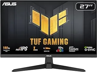 ASUS TUF Gaming VG279Q3A Gaming Monitor – 27-inch, Full HD(1920x1080), 180Hz, Fast IPS, ELMB Sync, 1ms (GTG), FreeSync Premium™, G-Sync compatible, Variable Overdrive, 99% sRGB- Black