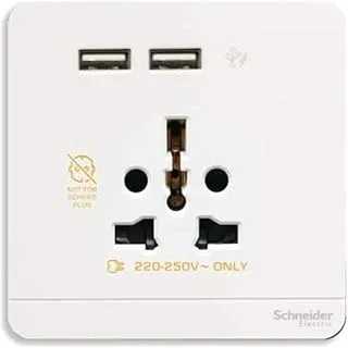 Schneider Electric AvatarOn, USB charger + 2 socket-outlet, 2P, 16A, White (Model Number-E8342616USB_WE)