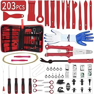 Wetado 203Pcs Trim Removal Tool, Car Panel/Door/Audio Removal Tool Set, Auto Push Pin Bumper Retainer Clip Set Fastener Terminal Remover Tool Kit, Plastic Pry Tool Set with Storage Bag, Red