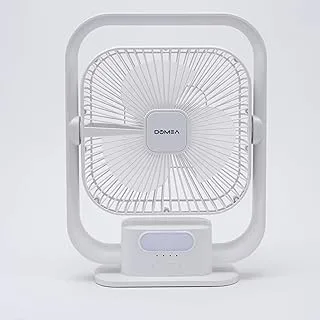 DOMEA Rechargeable Box Fan | Mini Table Fan With 3 Speed Mode And 2 Power LED | 3000mAh Battery With 9 Hours Working | USB C-Type Charger, 8 Inch Desktop Fan For Office/Home, Portable Design