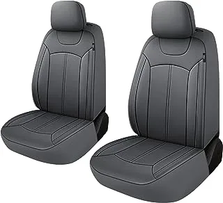 Pariiaotin Premium Leather Car Seat Covers Front Set, Waterproof Stain-Resistant Seat Covers for Cars, Universal Automotive Interior Covers for Sedan SUV Truck Pick-up Van, Gray