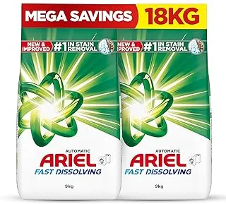 Ariel Fast Dissolving Laundry Detergent Powder, 9 KG x 2, Dual Pack, 18 kg