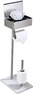 Day Moon Designs Free Standing Toilet Paper Holder Stand with Shelf, Toilet Tissue & Flushable Wipes Dispenser & Storage for Bathroom, Stainless Steel, Marble Base Bathroom Organizer - Brushed Nickel