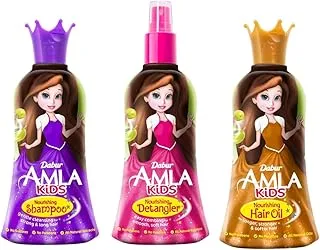 Dabur Amla Kids Detangler + Hair Oil + Shampoo (3x200ml) | Natural Extracts | Gentle Care for Strong & Long Hair | Value Pack