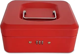 Maxi Medium Cash Box with number lock (8 Inch 200x160x90mm) Steel Register with Tray and Lock Durable Portable Money Box Safe for Bills Jewelry Receipts Coins Matt Red