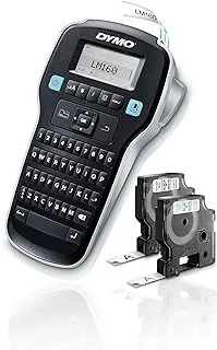 صانع ملصقات DYMO مع شريطين ملصقات D1 | صانع الملصقات المحمول LabelManager 160، لوحة مفاتيح QWERTY، مفاتيح ذكية بلمسة واحدة، سهلة الاستخدام، لتنظيم المنزل والمكتب