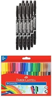 Faber-Castell Double Sided Permanent Marker Box Of 12Pc Black + Connector Colour Marker Pen 20-Pieces