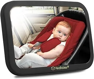 Large Baby Car Mirror - Safety Shatterproof Baby Car Seat Mirror - Baby Car Mirror for Back Seat Rear Facing Infant - Carseat Mirrors - Fully Assembled Baby Mirror For Car (Sleek Black)