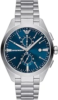 Emporio Armani Watch for Men, Chronograph Movement, Leather/Stainless Steel Watch with A 43 mm Case Size