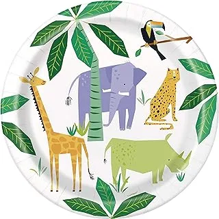 Unique 73925EU Eco-Friendly Paper Plates-23 cm-Animal Safari Party-8 Count (Pack of 1), Multicolour