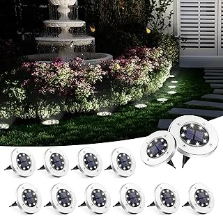 SOLPEX 12 Pack Solar Ground Lights, 8 LED Solar Powered Disk Lights Outdoor Waterproof Garden Landscape Lighting for Yard Deck Lawn Patio Pathway Walkway (White)