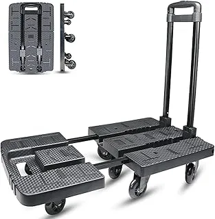 COOLBABY Folding Hand Truck Platform Cart Heavy Duty Utility Trolley Collapsible Moving Pulley Dolly with 7 Wheels for Luggage Travel Shopping Moving Cargo Handling (Black)