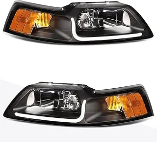 PM PERFORMOTOR PMHL-FMUS-9904-LB-BA Clear Lens Amber Corner LED Headlight [Compatible with 99-04 Mustang]